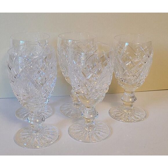 Waterford Crystal 602 Criss Cross Fan Cut Wafer 4.¼" SHERRY STEMS Cordials 5 Pc. - Picture 5 of 10